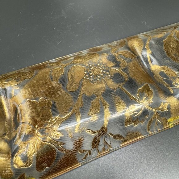 Vintage 3 Part Divided Dish Plate Platter With Heavy Gold Painting Flower Decor - Picture 9 of 12